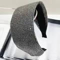Fashion wide black headband with full multi-row sparkling silver rhinestones - Transparent Grey Rhinestone