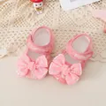 Roze kant baby meisje Mary Jane schoenen met grote strass strik op witte achtergrond - 11cm / Roze