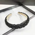 Luxury black sponge headband with sparkling crystal rhinestones for high top hairstyles - Gingham / 2.5cm / Black Zircon