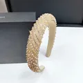 Champagne crystal beaded headband with faux pearls on a sponge padded base - Champagne Diagonal Rhinestone