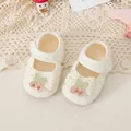 Zapatos de paseo para bebé niña color crema con lazo de encaje y adorno cereza - Longitud Interior 11cm / Cereza