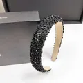 Serre-tête rembourré en cristal noir avec perles brillantes et design épais - Strass Diagonal Noir
