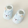 Scarpine neonato in cotone azzurro con ricamo orsetto e suole morbide antiscivolo - Lunghezza Interna 12cm / Orso Blu