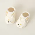 Scarpine primi passi in maglia color crema con ricamo a tigre e polsino morbido regolabile - Lunghezza Interna 12cm / Tigre Beige