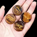 Polished tiger eye Reiki energy stones with engraved gold symbols for meditation - Tiger's Eye