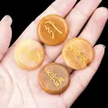 Pierres Reiki en agate jaune polie avec symboles de guérison dorés gravés - Lot de 4 / Jade Jaune
