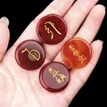 Pierres d'énergie Reiki en agate rouge avec symboles de guérison dorés - Lot de 4 / Agate rouge