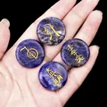 Pierres de guérison Reiki en sodalite bleue polie avec symboles spirituels gravés - Lot de 4 / Sodalite bleue