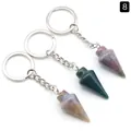 Naturstein-Schlüsselanhänger in Kegelform in Grün und Lila mit Silberringen - Indischer Achat