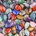 Mix of colorful teardrop gemstone pendants including amethyst, rose quartz, and tiger eye - Mixed Random