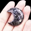 Pierre de labradorite grise polie en forme de lune pour la création de bijoux DIY - Larvikite