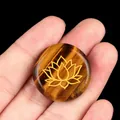 Tiger eye stone with lotus engraving for meditation and yoga decoration - Tiger's Eye