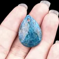 Blue apatite teardrop stone pendant with natural texture and pre-drilled hole - Apatite