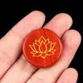 Red jasper worry stone with engraved gold lotus flower for meditation and yoga - Red Jasper