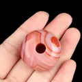 Red agate carnelian bead with natural white striped texture and large center hole - Red Agate