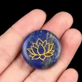Lapis lazuli energy stone with golden lotus engraving for yoga and meditation - Lapis Lazuli