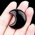Pierre de lune croissante en obsidienne noire polie pour bijoux DIY et guérison - Obsidienne