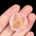 Natural rose quartz stone with engraved golden lotus pattern for meditation and yoga - Rose Quartz