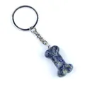 Portachiavi in pietra naturale blu e verde a forma di osso con anello in metallo argento - Pietra a Macchie Blu