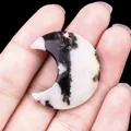 Pierre d'agate mousse naturelle polie en forme de lune avec motifs dendritiques noirs - Pierre Noir et Blanc