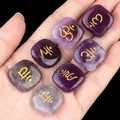Ensemble de sept pierres de chakra en améthyste violette avec symboles gravés dorés - Améthyste (Ensemble)