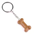 Porte-clés en agate en forme d'os brun avec anneau en métal argenté poli pour animaux de compagnie - Jaspe Jaune