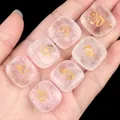 Lot de 7 pierres de chakra en quartz rose avec symboles dorés pour yoga et méditation - Quartz Rose (Ensemble)