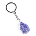 Llavero de tortuga en piedra natural azul con anillo plateado y detalles grabados - Sodalita