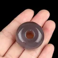 Handheld 30mm smoky grey translucent agate stone donut bead for jewelry making - Grey Agate
