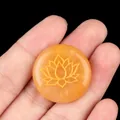 25mm orange aventurine agate stone with golden lotus engraving for meditation - Topaz