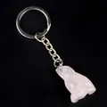 Handcrafted pink rose quartz bird keychain with a durable silver metal ring pendant - Rose Quartz