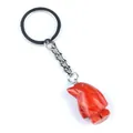 Portachiavi con pinguino in diaspro rosso con anello e catena in metallo lucido - Diaspro Rosso