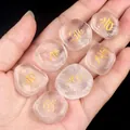 Lot de 7 pierres de quartz clair avec symboles chakras dorés pour la méditation yoga - Cristal de Roche (Ensemble)