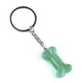 Porte-clés en pierre naturelle d'aventurine verte en forme d'os avec anneau en métal argenté - Aventurine Verte