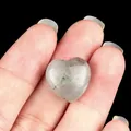 Handheld 15mm heart-shaped natural labradorite crystal stone with grey flash and mineral texture - Labradorite