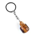 Tiger Eye stone turtle keychain pendant with polished silver metal ring and chain - Tiger's Eye