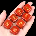 Set of seven square Red Jasper chakra stones with golden engraved spiritual symbols - Red Jasper (Set)