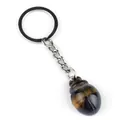 Portachiavi in pietra occhio di tigre con anello in metallo argentato e trama lucida - Occhio di tigre