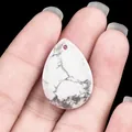 Teardrop white turquoise semi-precious stone pendant with natural marble veins - Howlite