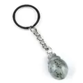 Portachiavi con catena in metallo argentato e ciondolo in pietra naturale grigio-verde - Labradorite
