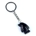 Porte-clés pingouin en cristal noir poli avec anneau en métal argenté et design animalier épuré - Obsidienne