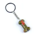 Porte-clés en pierre d'unakite naturelle en forme d'os avec anneau en métal argenté - Unakite