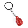 Red crystal stone turtle keychain with silver metal ring and engraved animal pendant - Red Jasper
