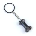 Porte-clés en agate gris foncé en forme d'os avec anneau en métal argenté - Agate Grise