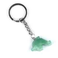 Green aventurine quartz dolphin keychain with silver metal ring and natural stone texture - Green Aventurine