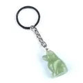 Green crystal agate dog keychain with polished silver metal ring and chain carving - Green Aventurine