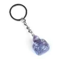 Purple amethyst turtle keychain with detailed carving and silver metal ring - India Agate