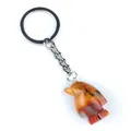 Porte-clés pingouin sculpté en agate océan naturelle avec des motifs orange et rouges - Jade coloré