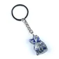 Blue and white natural stone puppy keychain with a silver metal keyring - Blue Spot Stone