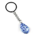 Beetle-shaped blue natural agate stone pendant keychain with silver metal ring - Sodalite